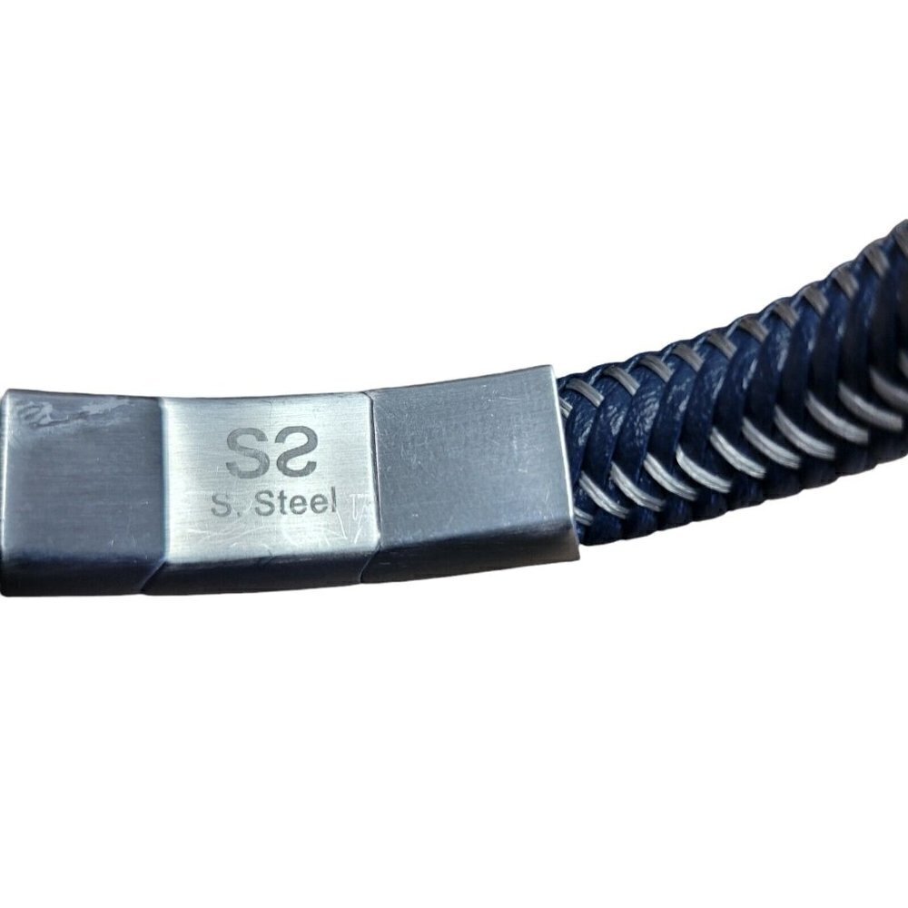 Men's Simone Black/Brown Leather Braided Bracelet In Stainless Steel. 8.5" — image 7 of 8